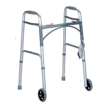 Dynarex Dynarex Two Button Folding Walker W/ 5in Wheels, Junior Size 10163